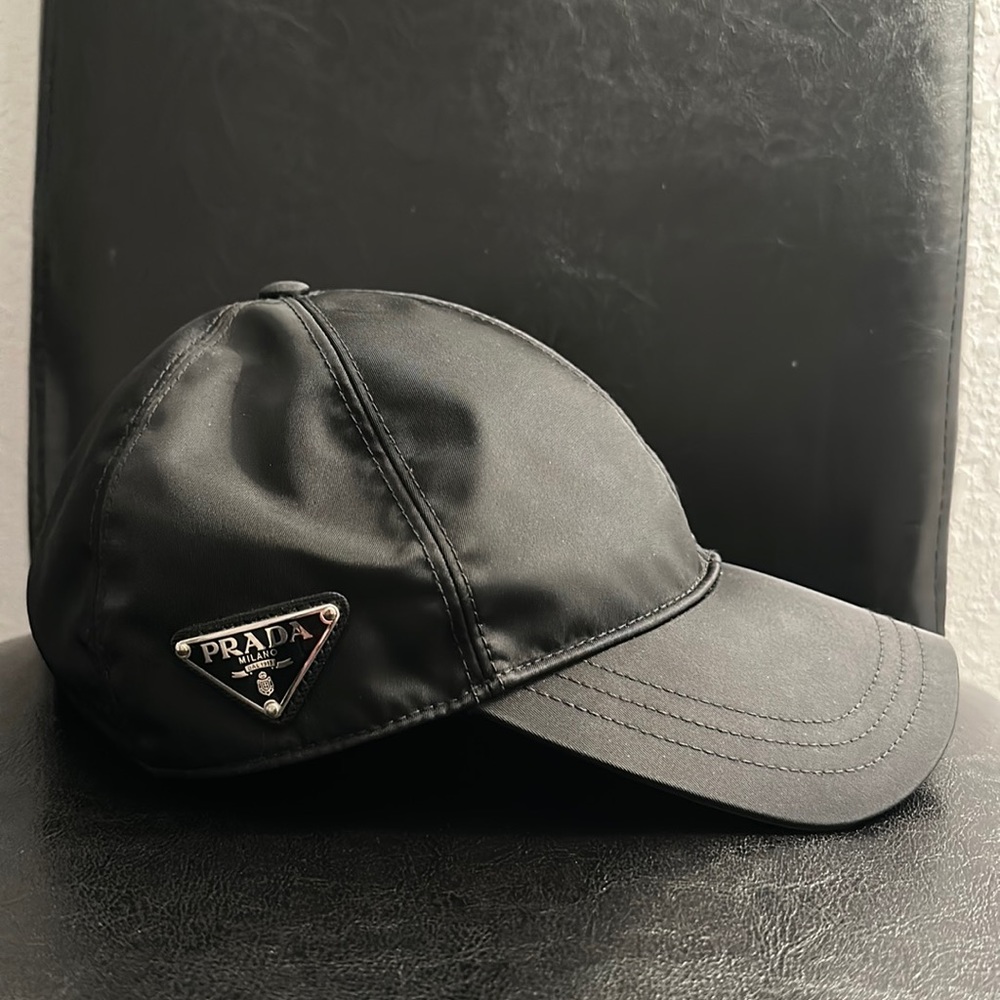 Mens black Prada baseball cap, size large with adjustable velcro strap.